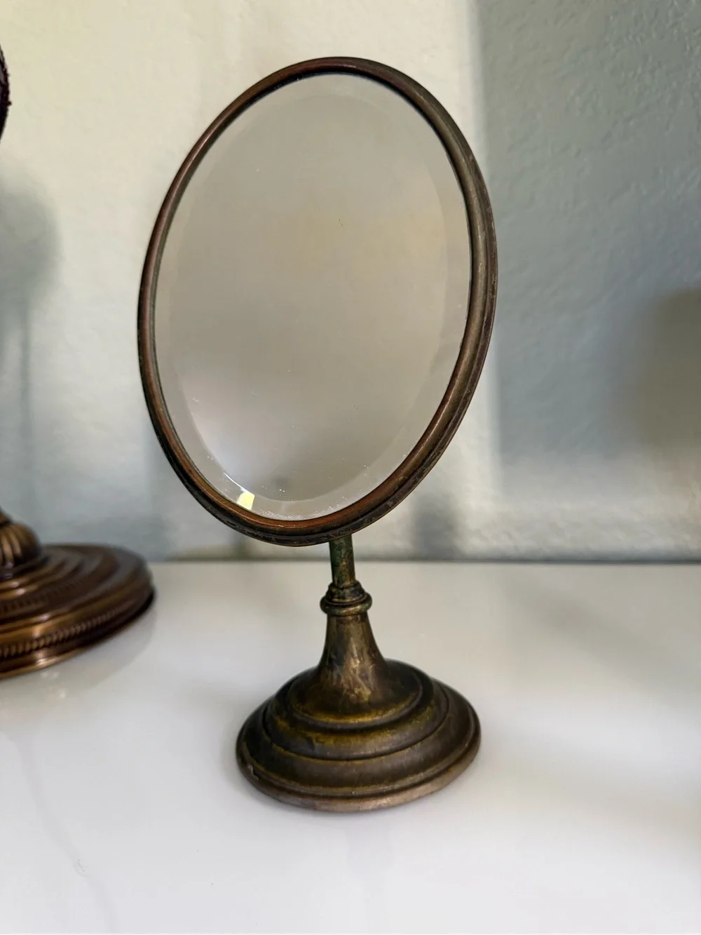 Antique-1920s Personal Swivel Shaving Mirror Style Bronze Finish Vanity Mirror